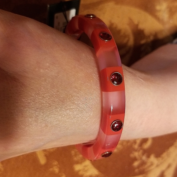 Kate Spade Vermillion Striped Colored Bangle With Cubic Zirconia - Picture 2 of 7